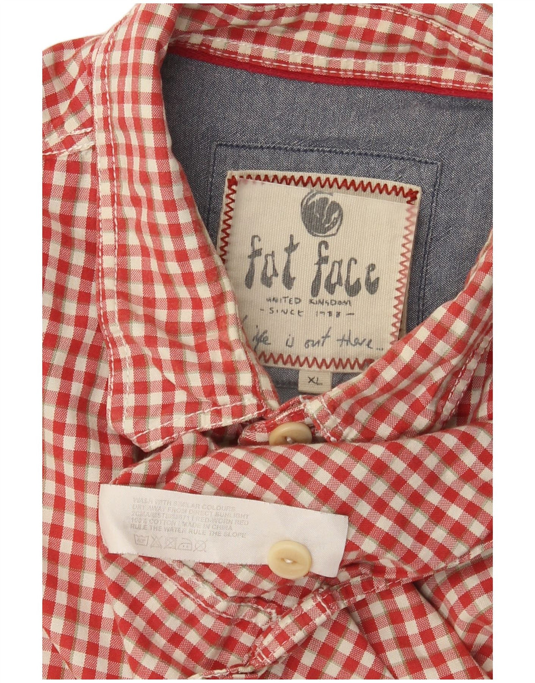 Fat Face Herren-Kurzarmhemd XL aus roter Gingham-Baumwolle