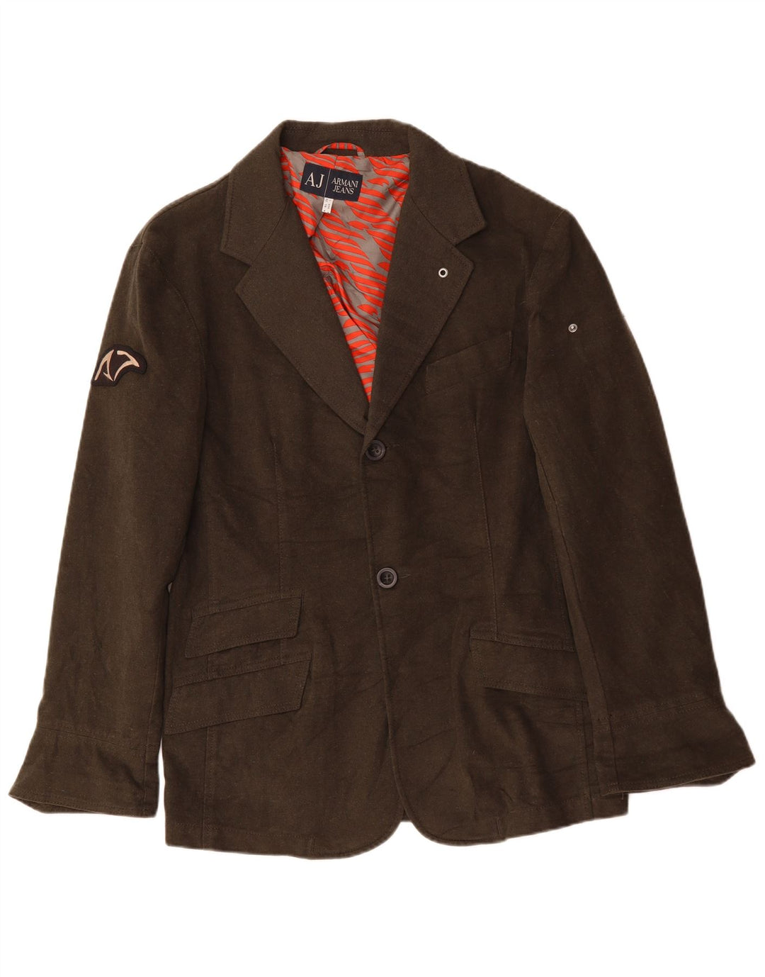 ARMANI JEANS Herren 2-Knopf-Blazerjacke IT 52 Große Khaki-Baumwolle