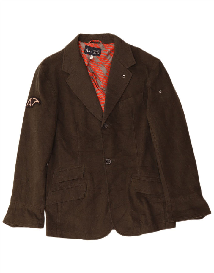 ARMANI JEANS Herren 2-Knopf-Blazerjacke IT 52 Große Khaki-Baumwolle