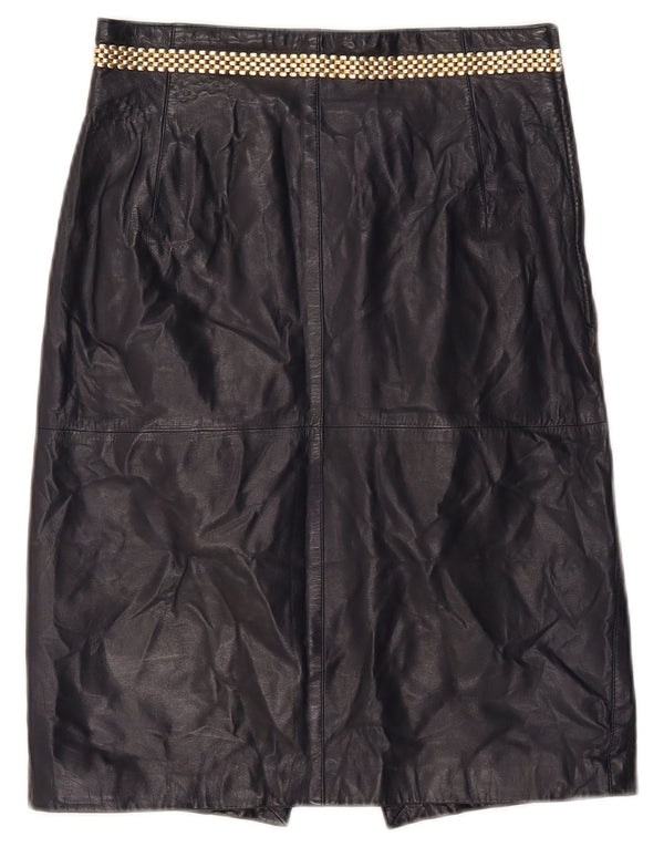 Vintage Damen Lederrock IT 46 Medium W26 Marineblaues Leder