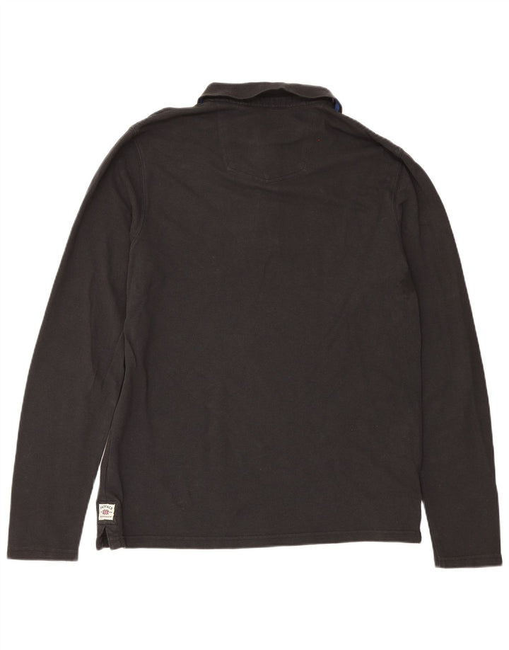 Fat Face Herren-Langarm-Poloshirt, groß, schwarze Baumwolle