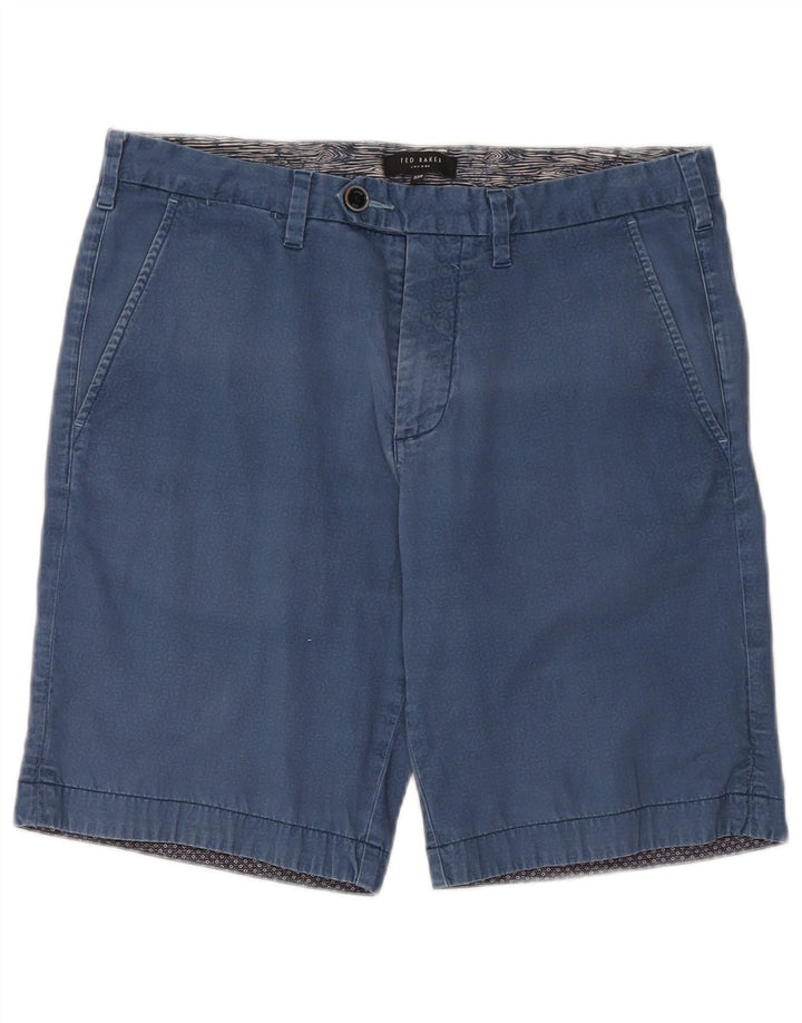 Ted Baker Herren Chinoshorts W32 mittelblaue geometrische Baumwolle