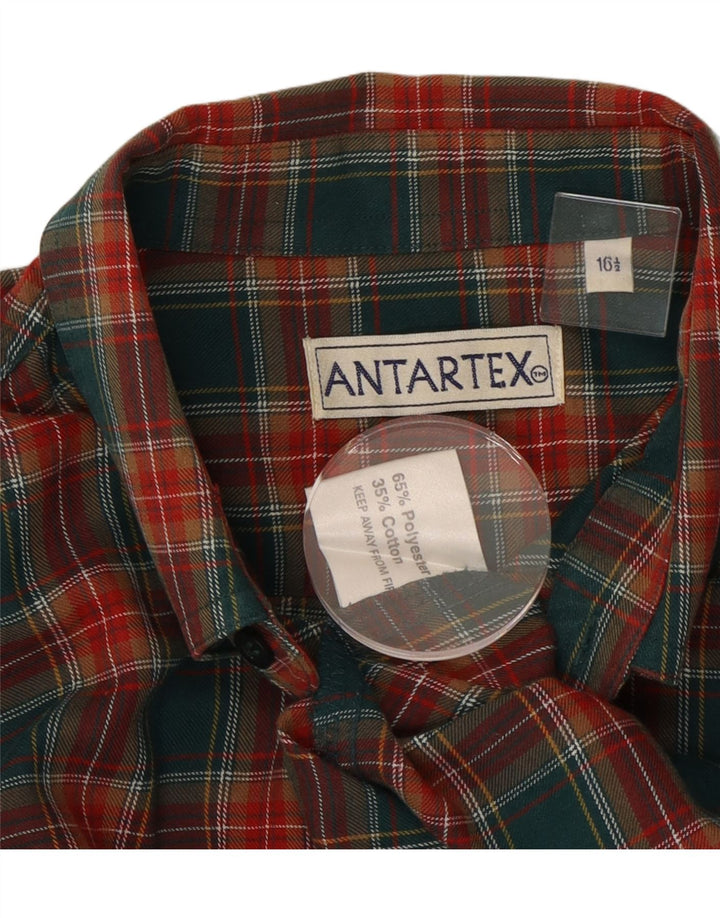 Antartex Herren-Flanellhemd, Größe 16 1/2, großes, grün kariertes Polyester