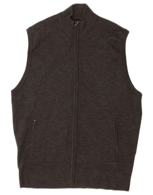 Marks & Spencer Mens Sleeveless Cardigan Sweater Medium Grey Merino Wool
