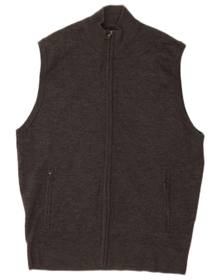 Marks & Spencer Ärmelloser Herren-Cardigan-Pullover aus mittelgrauer Merinowolle