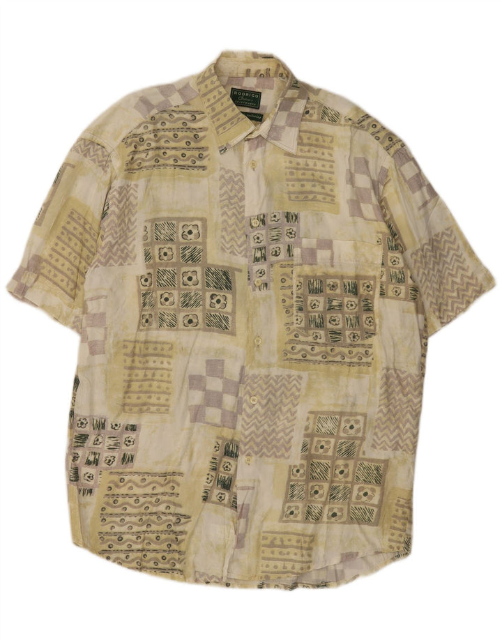 Rodrigo Herren Kurzarmhemd Größe 40 15 1/2 Medium Khaki Patchwork