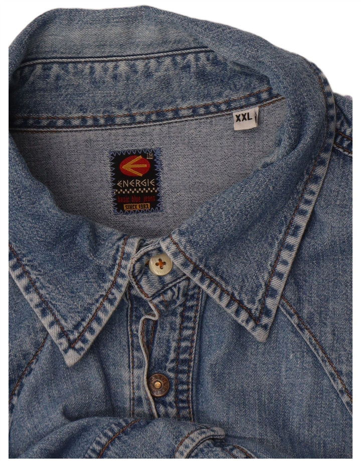 Energie Herren Jeanshemd 2XL Blaue Baumwolle