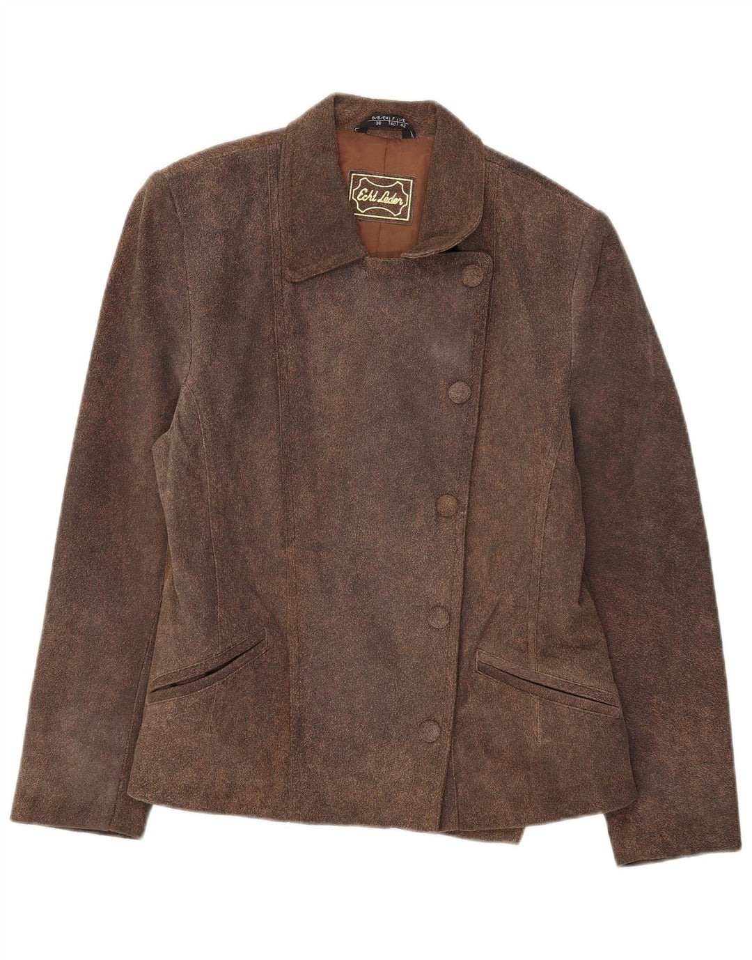 Vintage Damen 5-Knopf-Wildleder-Blazerjacke IT 42 Mittelbraun