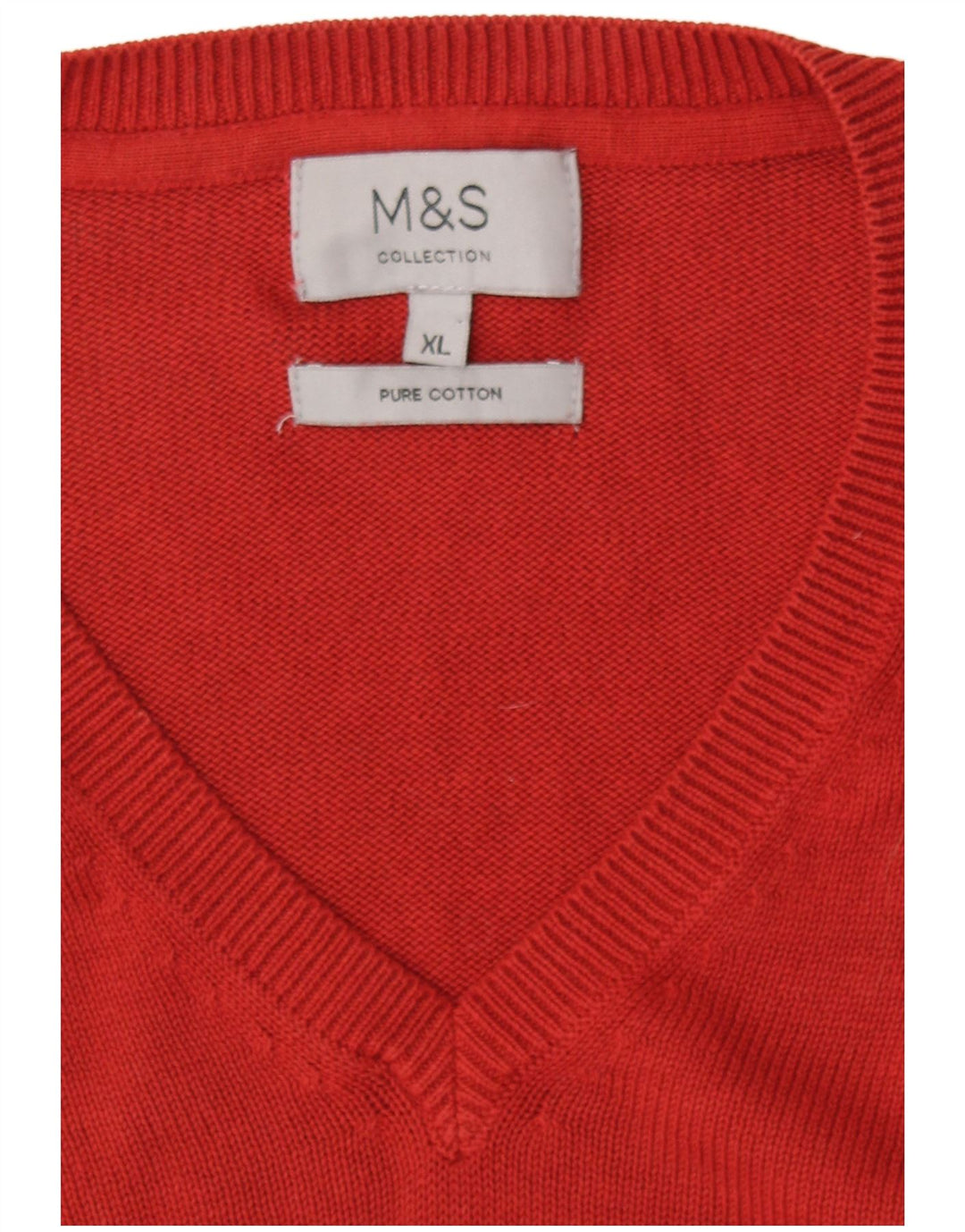 Marks & Spencer Herren-Pullover mit V-Ausschnitt, XL, rote Baumwolle
