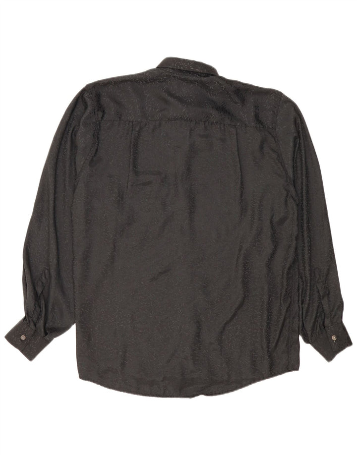 Vintage Herrenhemd Kleine schwarze Viskose mit Blumenmuster