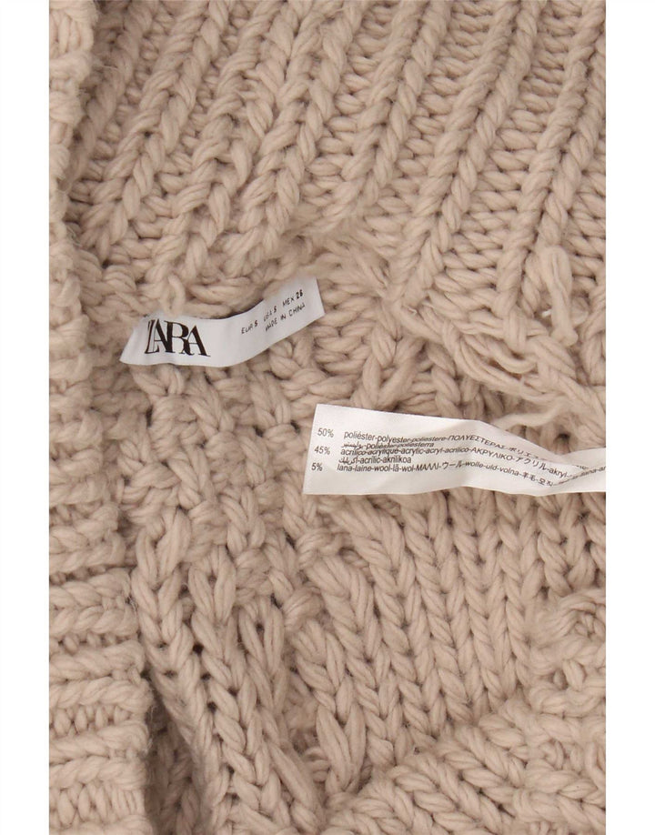 Zara Damen-Strickjacke, übergroß, offen, Gr. 10, Small, Beige, Polyester