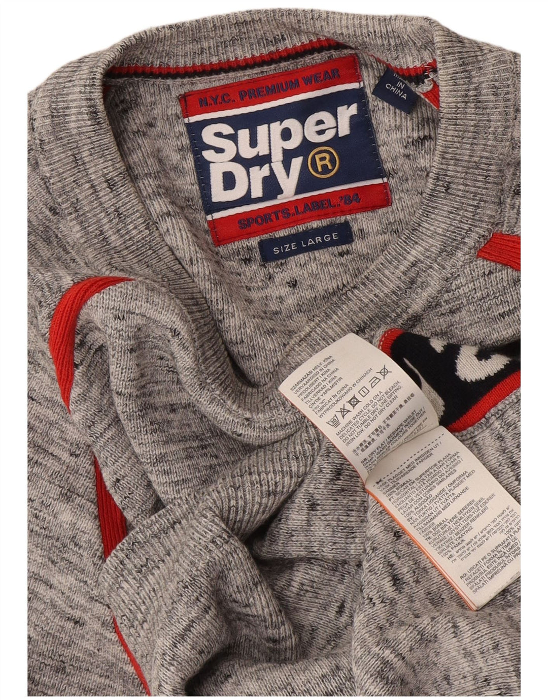 Superdry Herren-Pullover mit grafischem Rundhalsausschnitt, groß, Grau, Farbblock