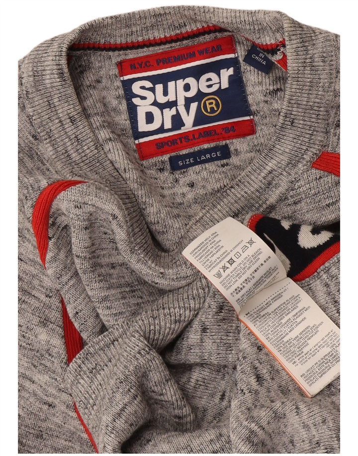 Superdry Herren-Pullover mit grafischem Rundhalsausschnitt, groß, Grau, Farbblock