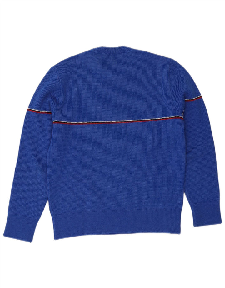 Vintage Herren Pullover mit Rundhalsausschnitt, kleine blau gestreifte Wolle