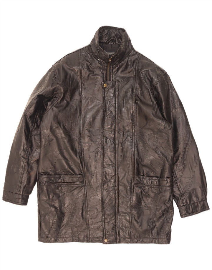 Alberto Bruni Herren Ledermantel UK 40 Großes schwarzes Patchwork-Leder