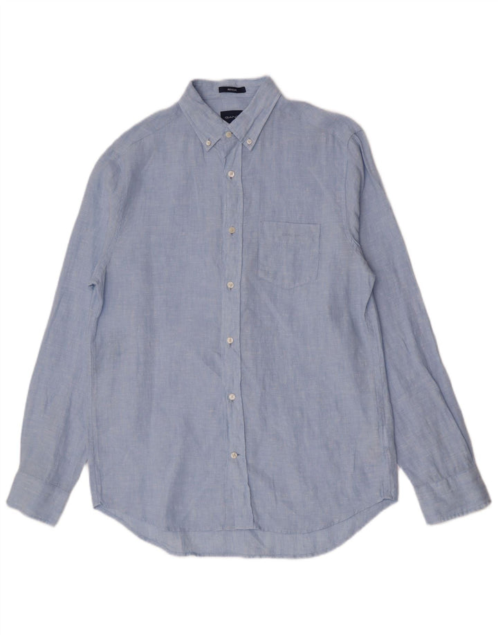 Gant Herren-Hemd mit normaler Passform, Größe 39/40, 15 1/2 mittelblaues Leinen
