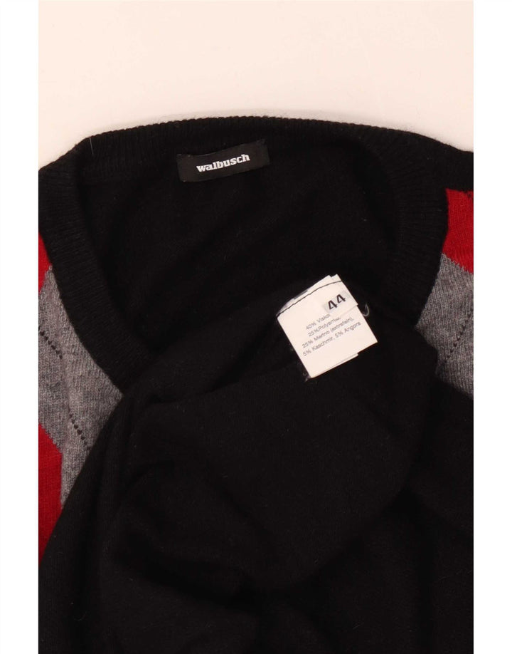 Walbusch Damen Strickjacke Pullover EU 44 XL Schwarz Argyle/Diamant Viskose