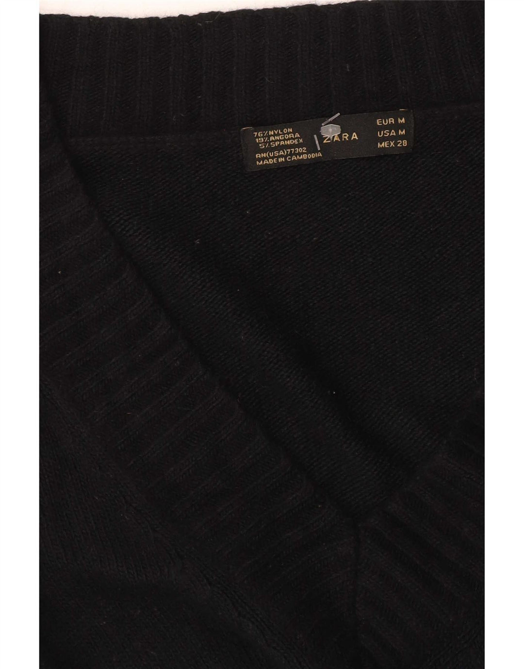 Zara Damen-Pullover mit V-Ausschnitt, UK 12, Mittelschwarzes Nylon