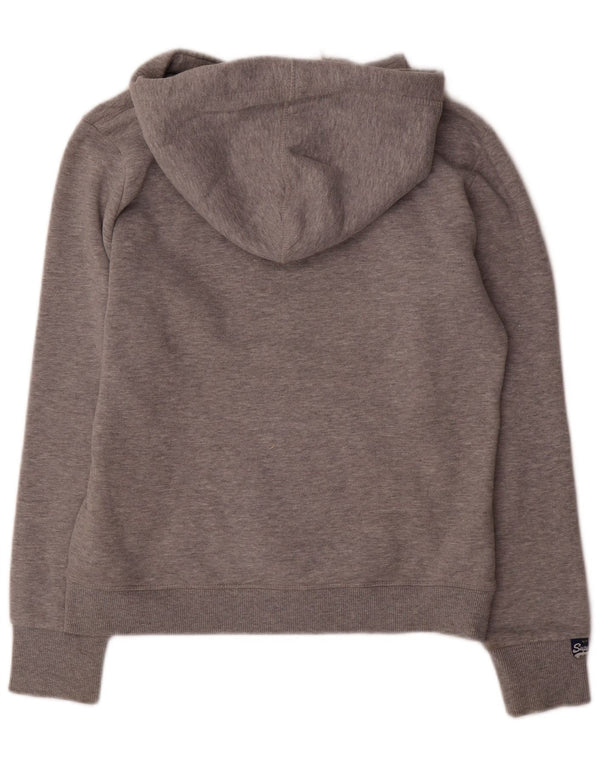 SUPERDRY Damen-Kapuzenpullover mit Grafik, UK 14, mittelgraue Baumwolle