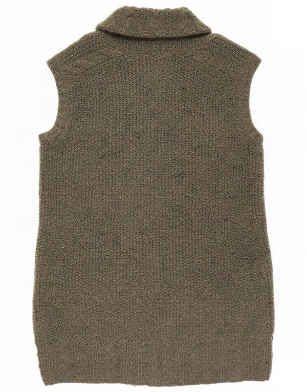 Eddie Bauer Damen ärmelloser offener Cardigan-Pullover UK 6 XS Khaki gefleckt