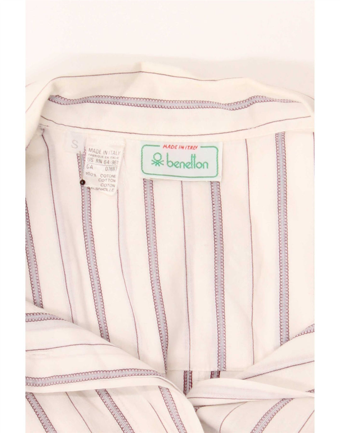 Benetton Damen-Pulloverhemd mit 3/4-Ärmeln, Gr. 10, Größe S, weiß gestreift