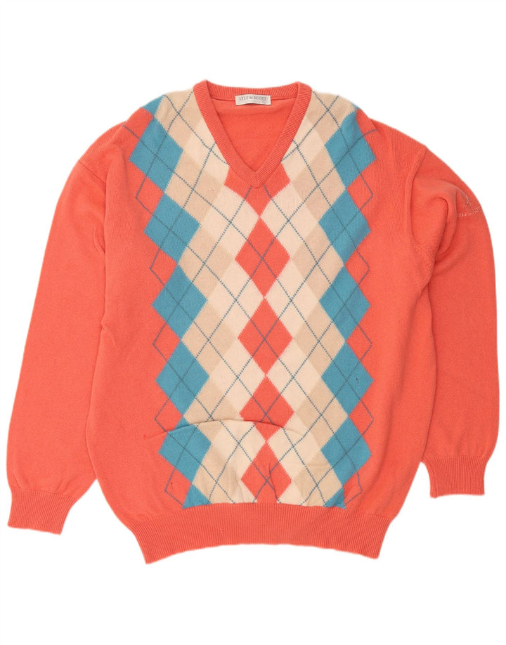 LYLE & SCOTT Herren Pullover mit V-Ausschnitt XL Orange Argyle/Diamant