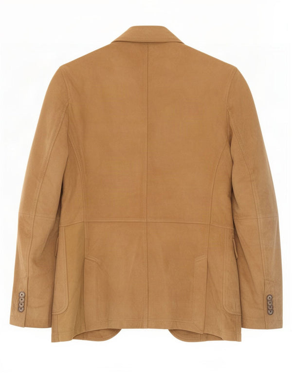 Massimo Dutti Herren 2-Knopf-Wildleder-Blazerjacke UK 38 Mittelbeiges Leder