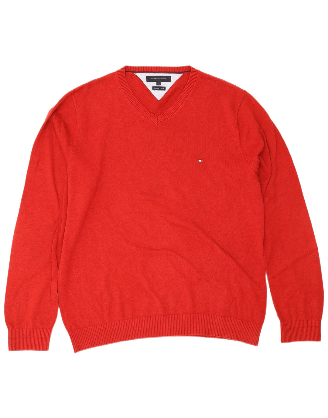 Tommy Hilfiger Herren-Pullover mit V-Ausschnitt, groß, rote Baumwolle