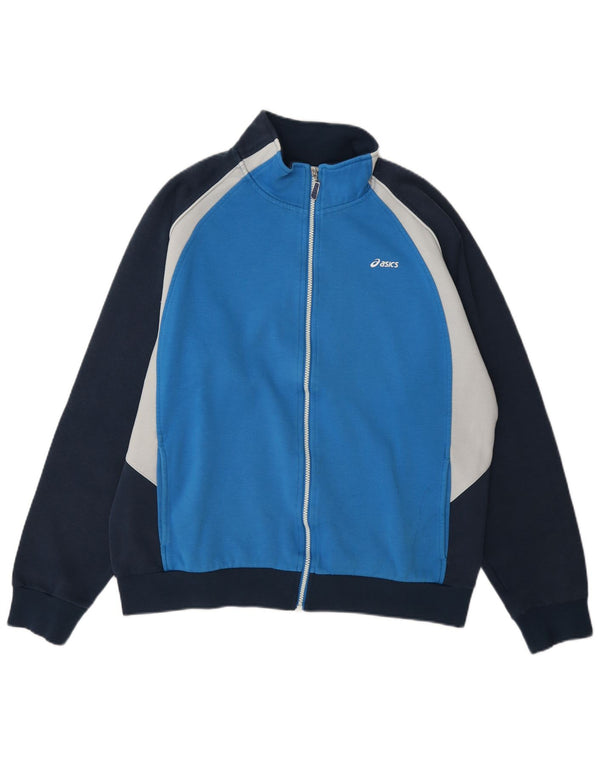 Asics Herren-Trainingsanzug mit grafischem Oberteil, 2XL, blaue Farbblock-Baumwolle