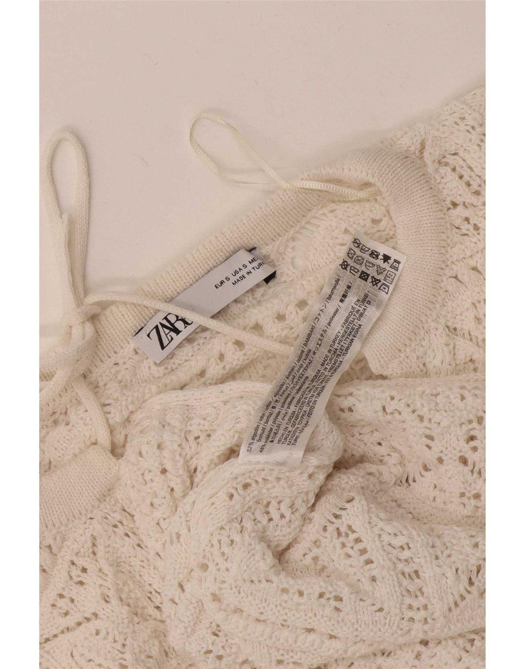 Zara Damen-Oversize-Häkelblusenoberteil, UK-Größe 10, Größe S, weiße Baumwolle