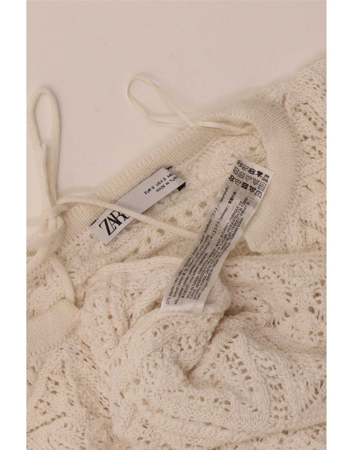 Zara Damen-Oversize-Häkelblusenoberteil, UK-Größe 10, Größe S, weiße Baumwolle