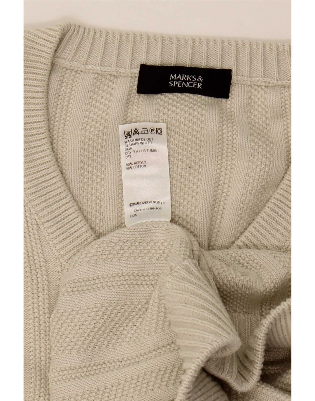 Marks & Spencer Herren-Pullover mit V-Ausschnitt, groß, beige, Acryl