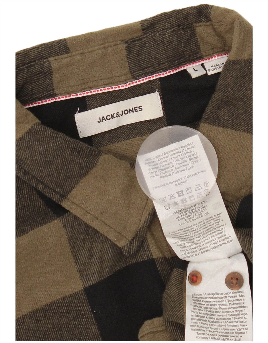 Jack & Jones Herren-Flanellhemd, groß, Khaki, Gingham-Baumwolle