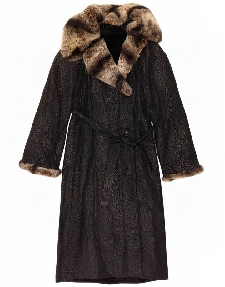 Vintage Damen Ledermantel UK 10 Kleiner schwarzer Tierdruck