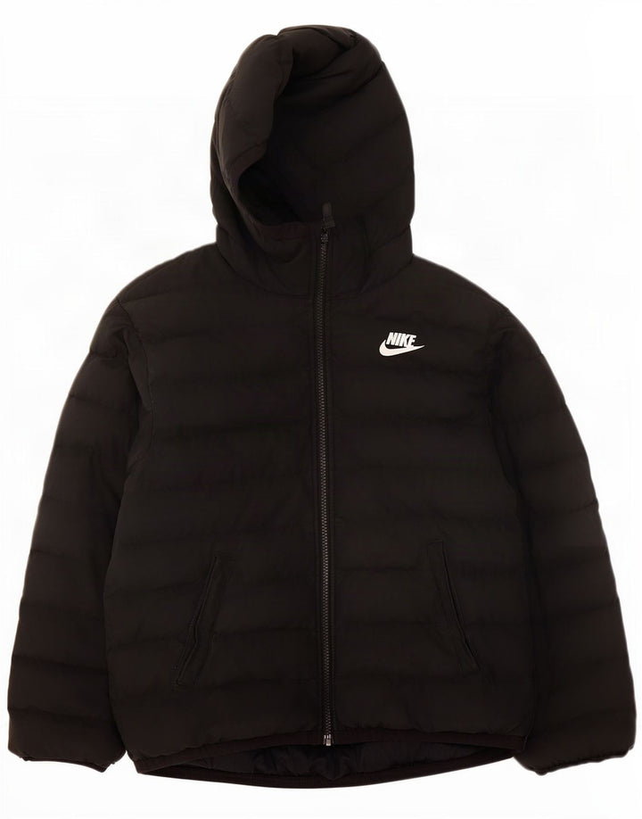 Nike Jungen-Kapuzenjacke, gepolstert, 10–11 Jahre, mittelgroßes schwarzes Polyester