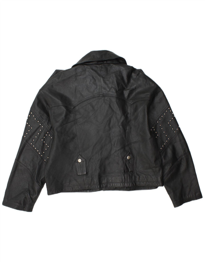 Front Line Damen Crop Leder Bikerjacke UK 14 Large Schwarzes Leder