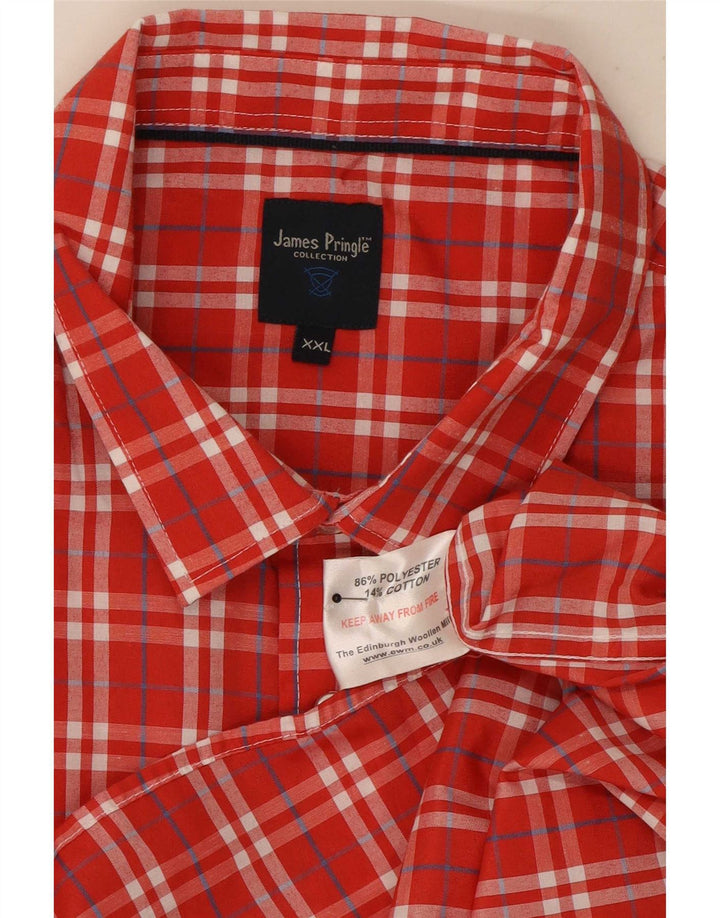 James Pringle Herren-Kurzarmhemd 2XL, rot kariert, Polyester