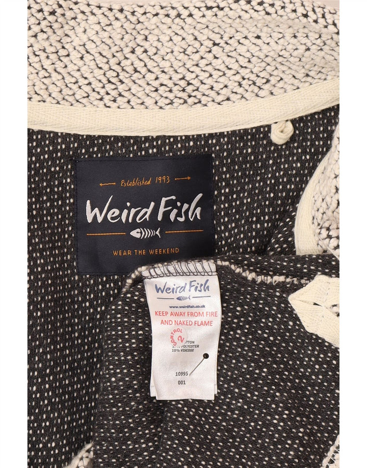 Weird Fish Herren-Sweatshirt mit Reißverschluss am Hals, mittlere, cremefarbene, gesprenkelte Baumwolle
