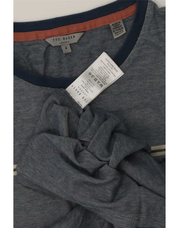 Ted Baker Herren-T-Shirt-Oberteil, Größe 2, klein, blau gestreift, Baumwolle
