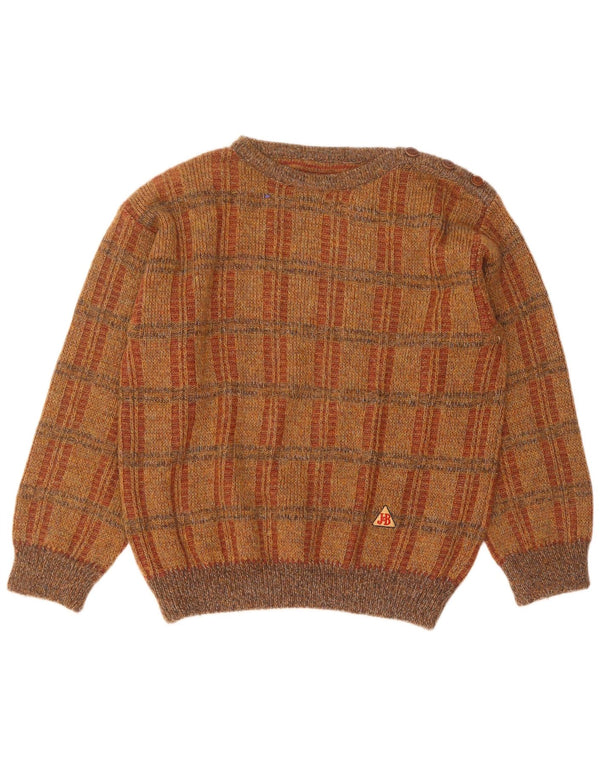 Vintage Herren-Pullover mit U-Boot-Ausschnitt, groß, braun kariert, Acryl