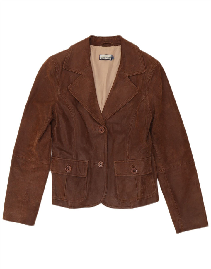 Tom Tompson Damen 2-Knopf-Lederblazerjacke EU 36 Small Brown