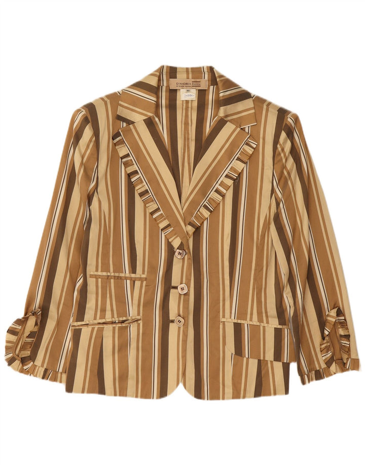 Vintage Damen 3 Knopf 3/4 Ärmel Blazer Jacke IT 48 XL Beige gestreift