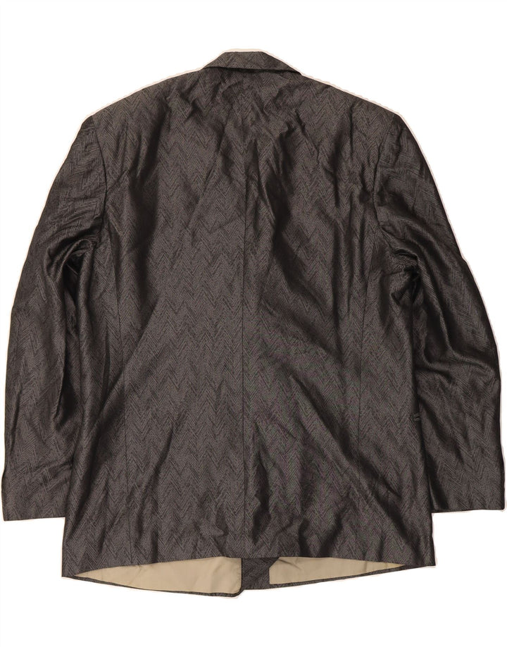 DAMIANI Womens Double Breasted Blazer Jacket IT 56 3XL Grey Chevron Silk Vintage Damiani and Second-Hand Damiani from Messina Hembry 