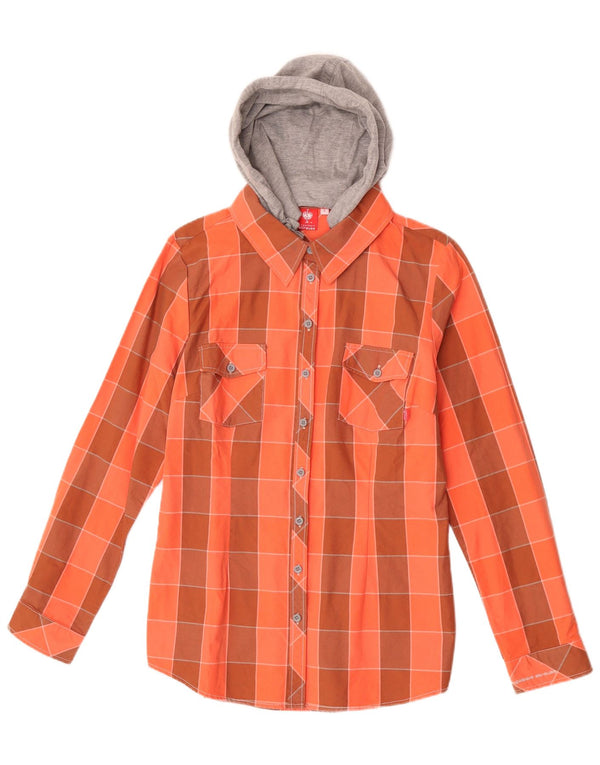 Engelbert Strauss Damen-Lumberjack-Hemd mit Kapuze, UK 14, großes orangefarbenes Karomuster