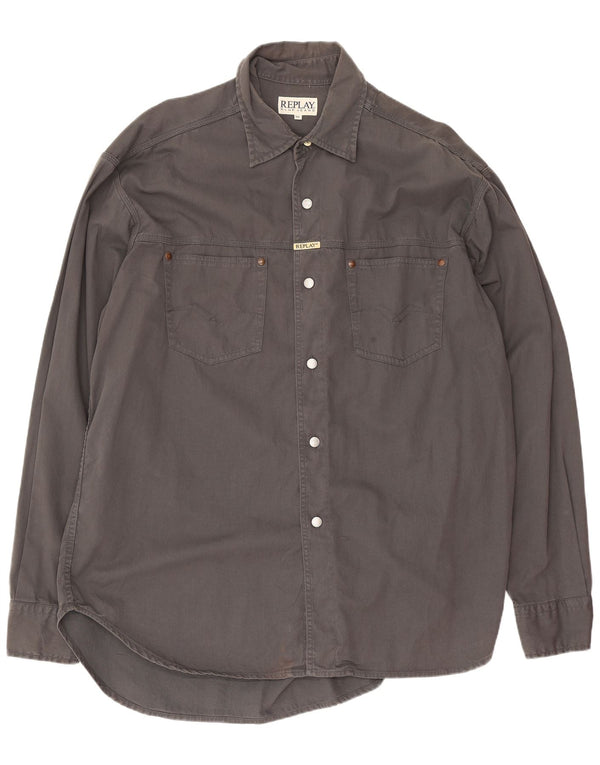 Replay Herren-Jeanshemd 2XL aus grauer Baumwolle