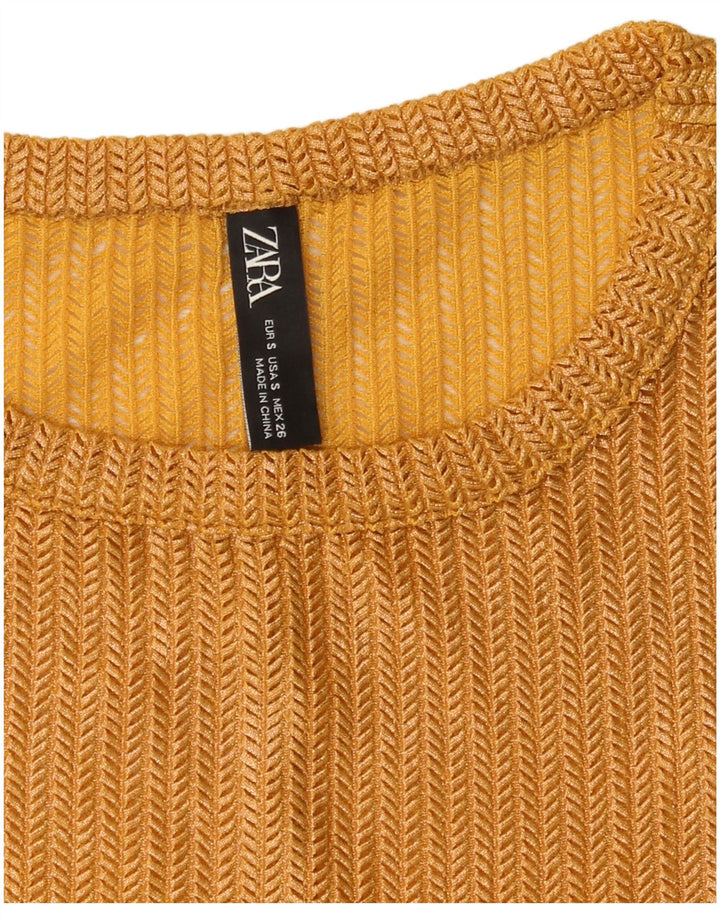 Zara Damen Durchsichtiges Crop Top Langarm UK 10 Small Gold