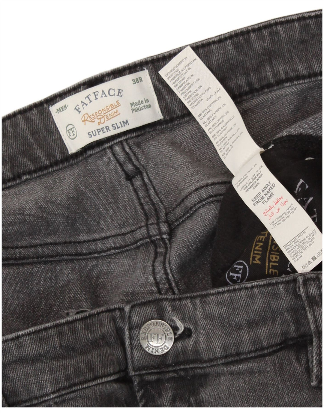 FAT FACE Herren Super Slim Jeans W38 L31 Graue Baumwolle
