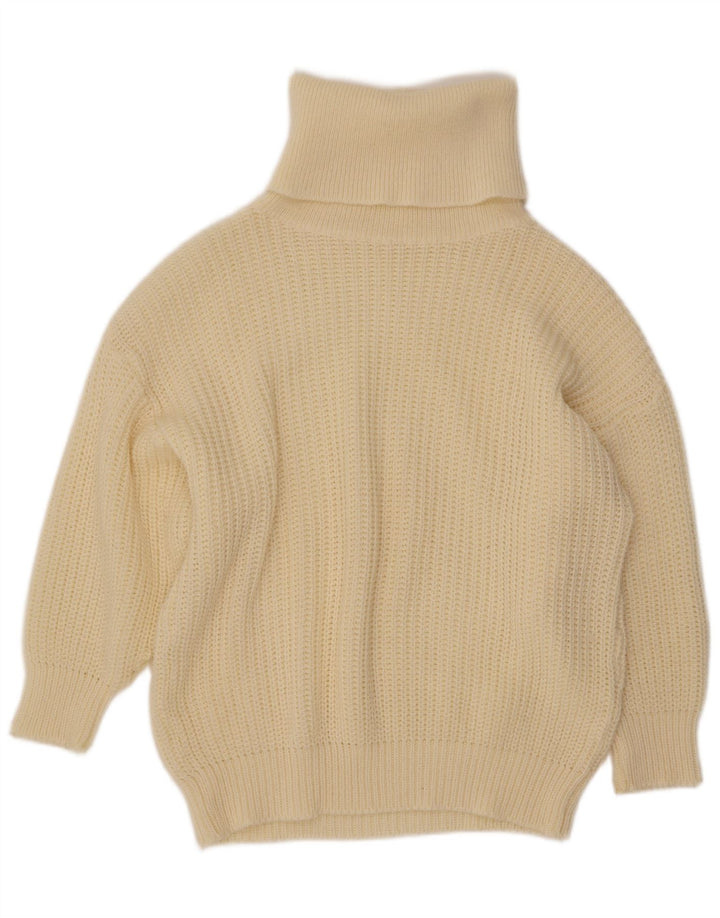 VINTAGE Damen Übergroßer Rollkragenpullover Pullover UK 14 Large Beige