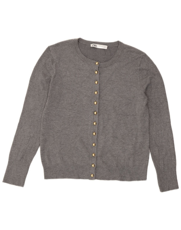 Zara Damen-Cardigan-Pullover UK 14 Große grau gefleckte Viskose
