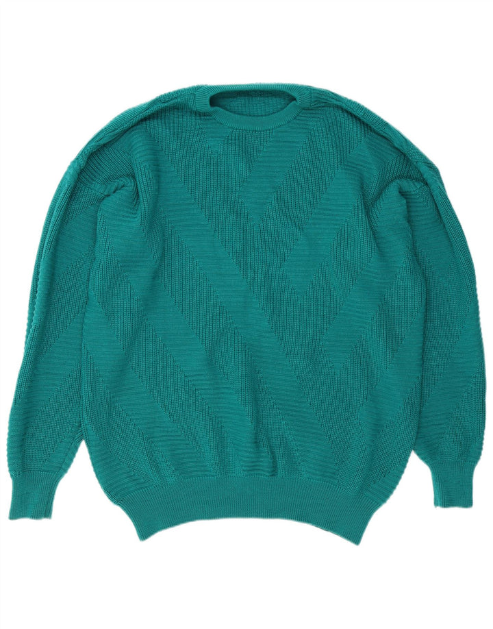 Vintage Herren Rundhalspullover Pullover Medium Türkis